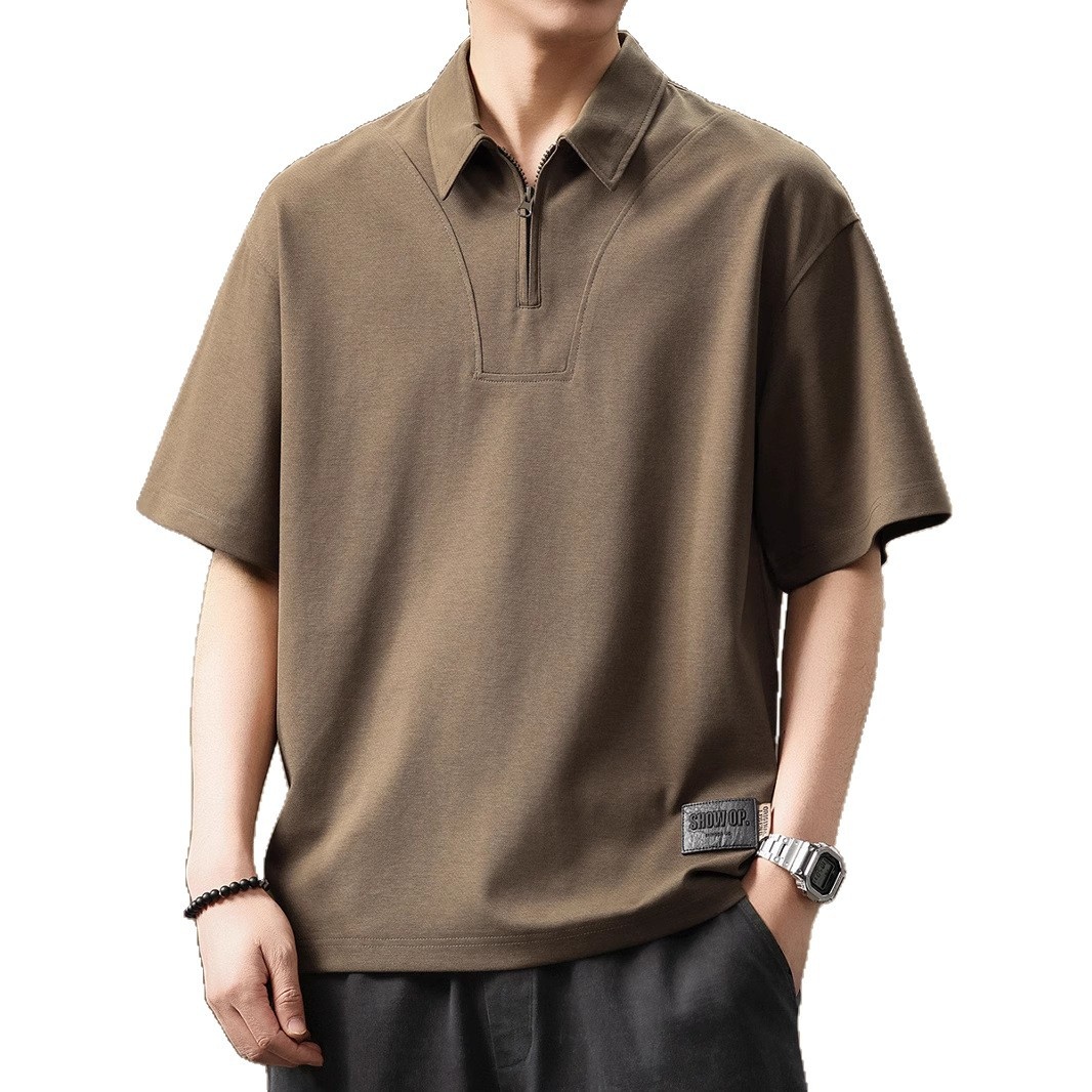 Polo homme haut de gamme en lyocell, manches courtes, demi-zip, collection été 2025, coupe ample, t-shirt texturé tendance._voghion.com