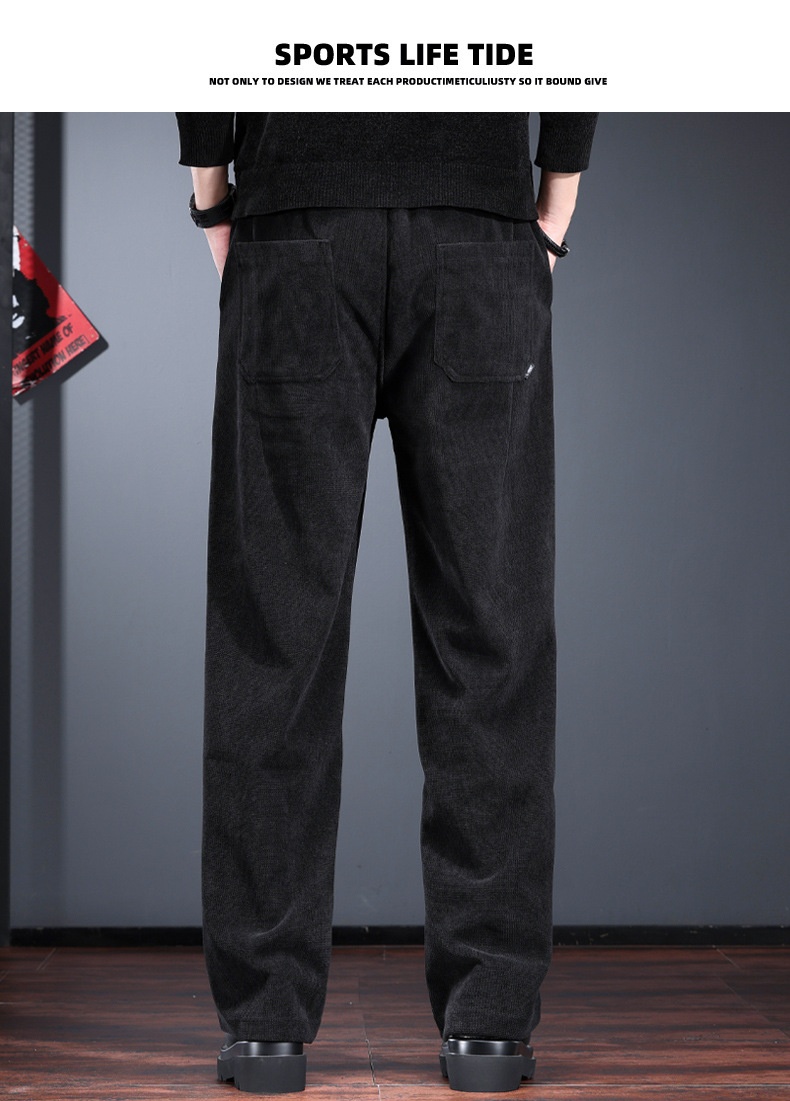 Casual herenbroek van ribfluweel losse pasvorm elastische band_voghion.com