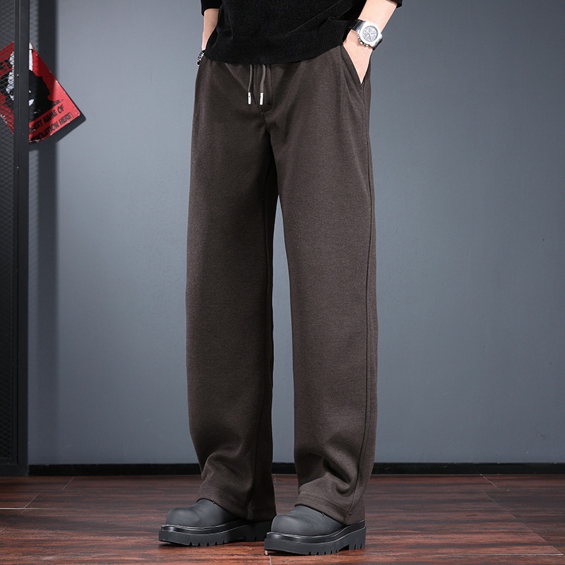 Heavyweight Straight-leg Casual Pants For Men, Autumn Winter, Old Money Style, Drapey Long Fleece-lined And Thickened,_voghion.com
