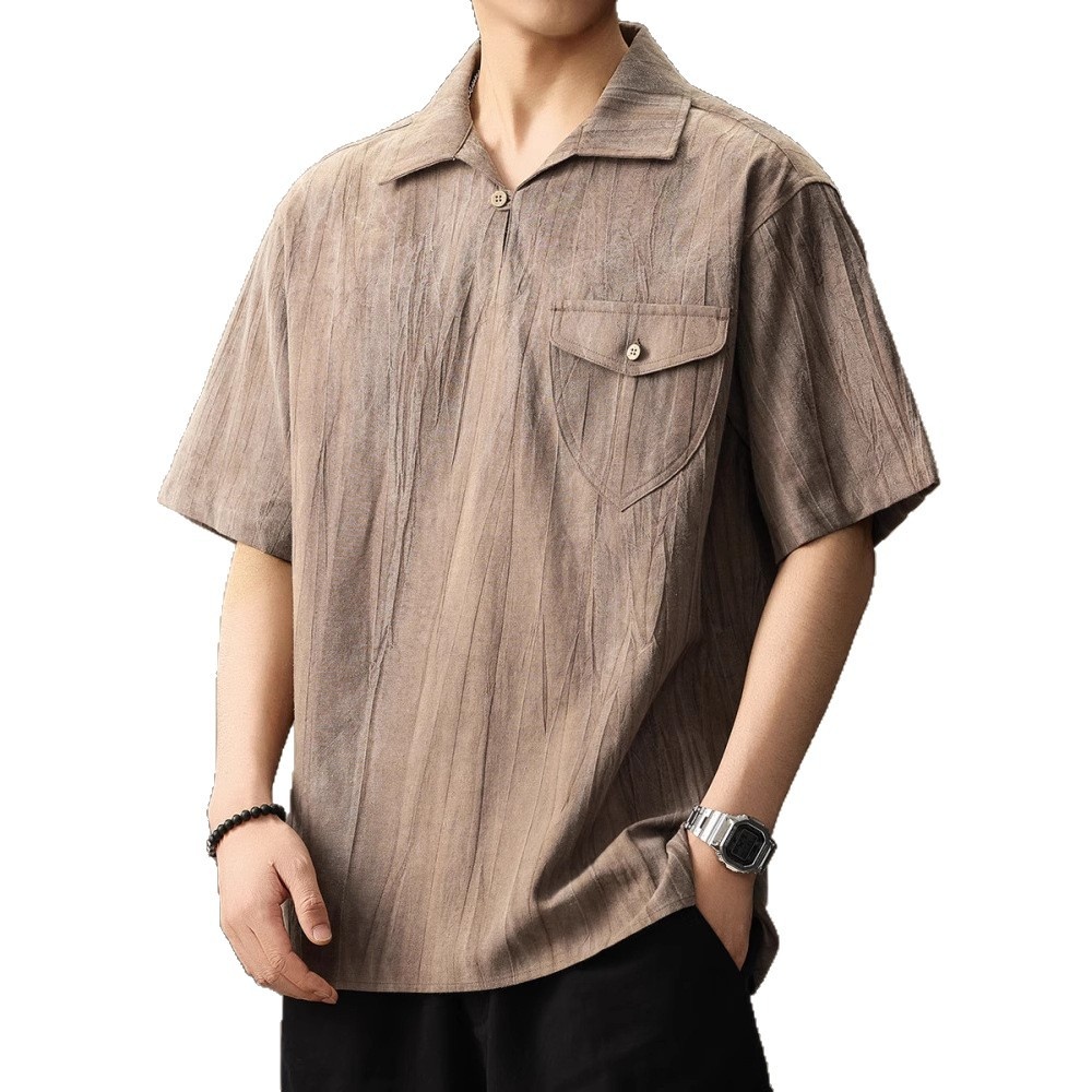 Polo de verano ligero y fresco de algodón y lino transpirable para hombre, diseño de alta gama con dobladillo retro de estilo chino._voghion.com