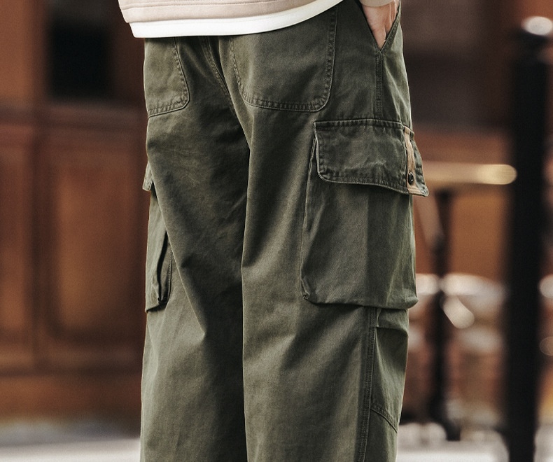 Pantaloni cargo uomo retro ampio dritto gamba larga cotone_voghion.com