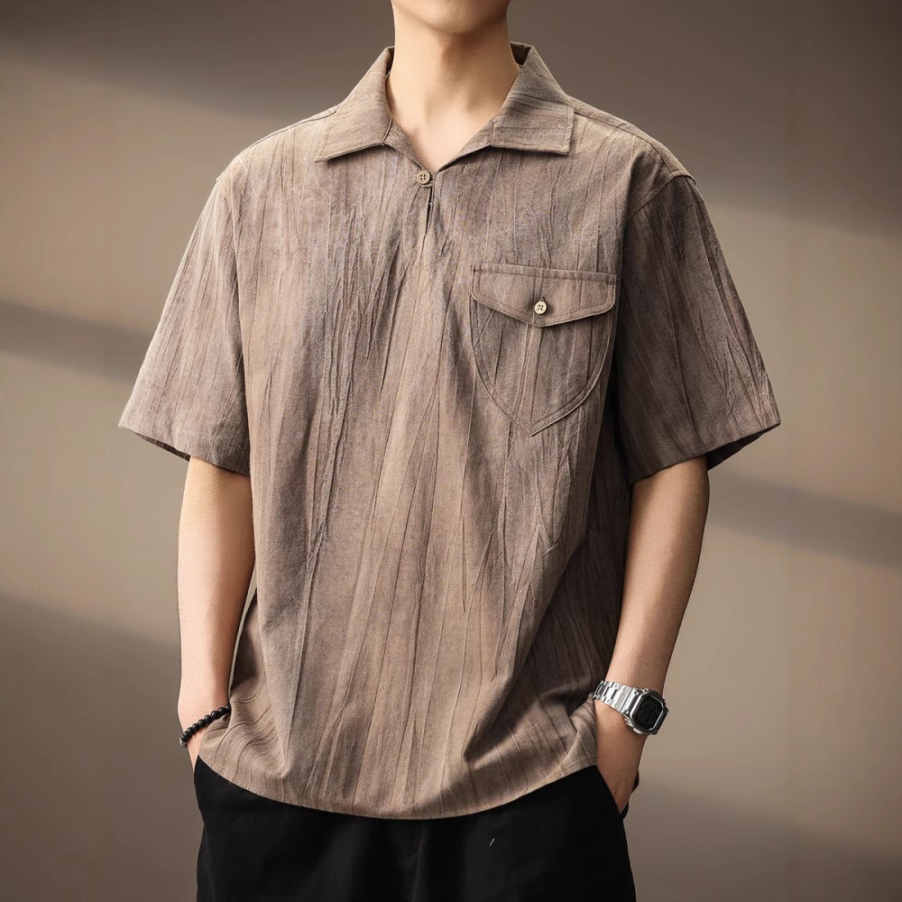 Polo de verano ligero y fresco de algodón y lino transpirable para hombre, diseño de alta gama con dobladillo retro de estilo chino._voghion.com