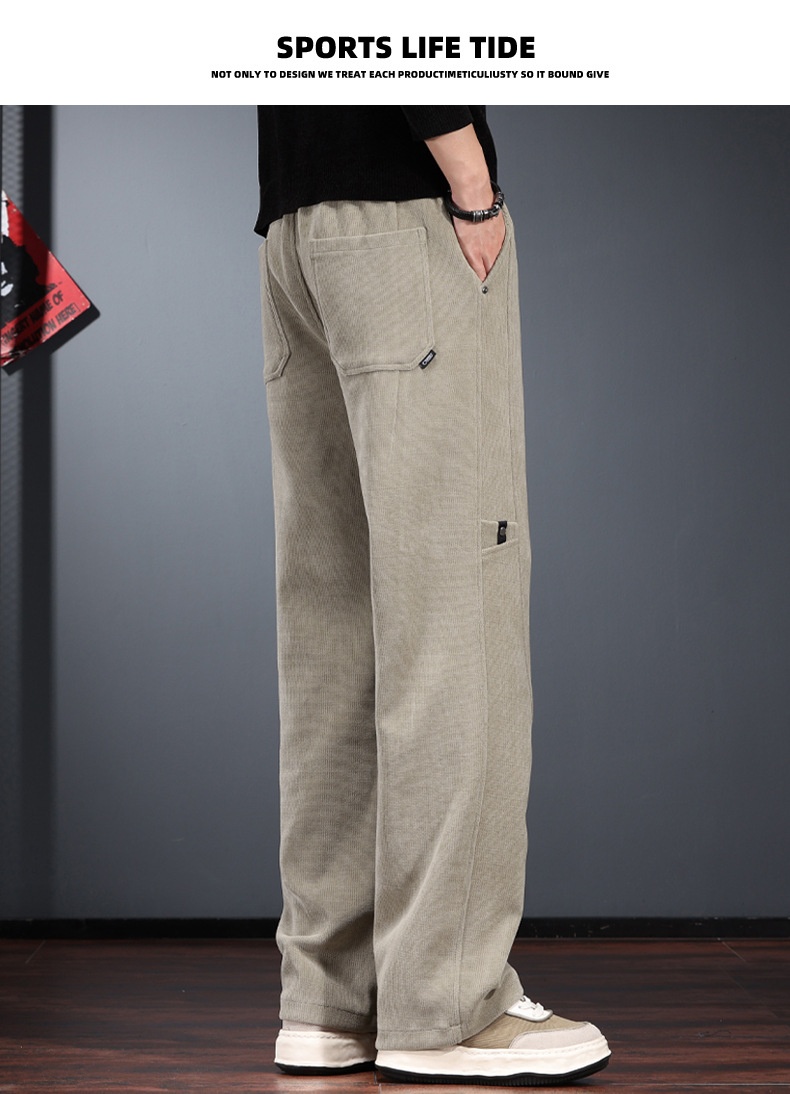 Casual herenbroek van ribfluweel losse pasvorm elastische band_voghion.com