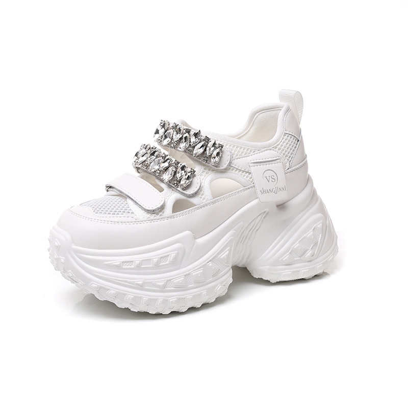 2024 Summer New Women's Dad Shoes With Tire Durian Sole, Rhinestone Mary Jane Thick Sole Height-Increasing Sneakers_voghion.com