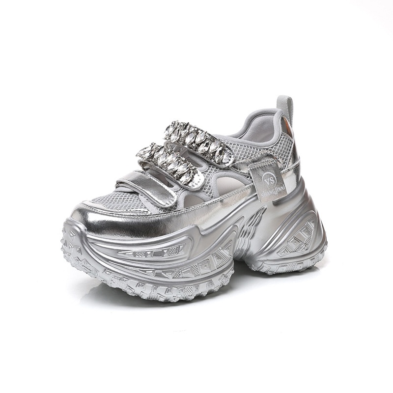 2024 Summer New Women's Dad Shoes With Tire Durian Sole, Rhinestone Mary Jane Thick Sole Height-Increasing Sneakers_voghion.com
