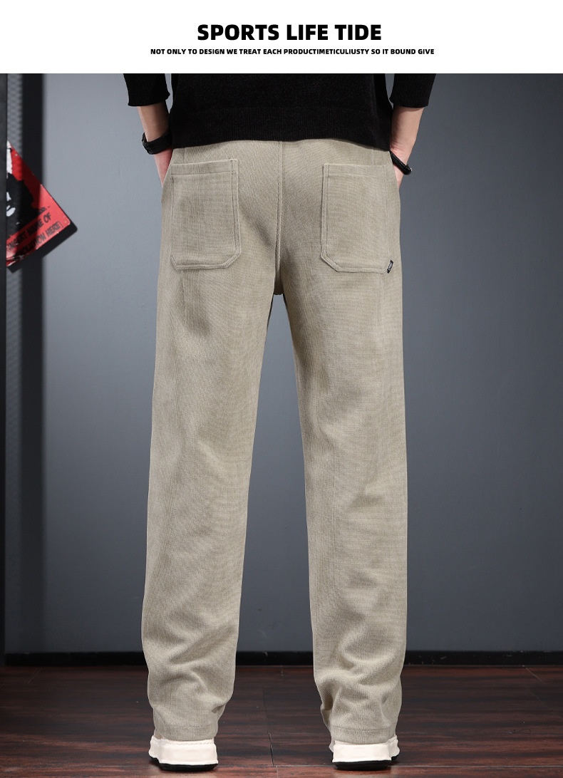 Casual herenbroek van ribfluweel losse pasvorm elastische band_voghion.com