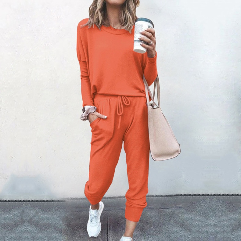 Women's Active Set Long Sleeve Solid Colour Casual Sportswear_voghion.com