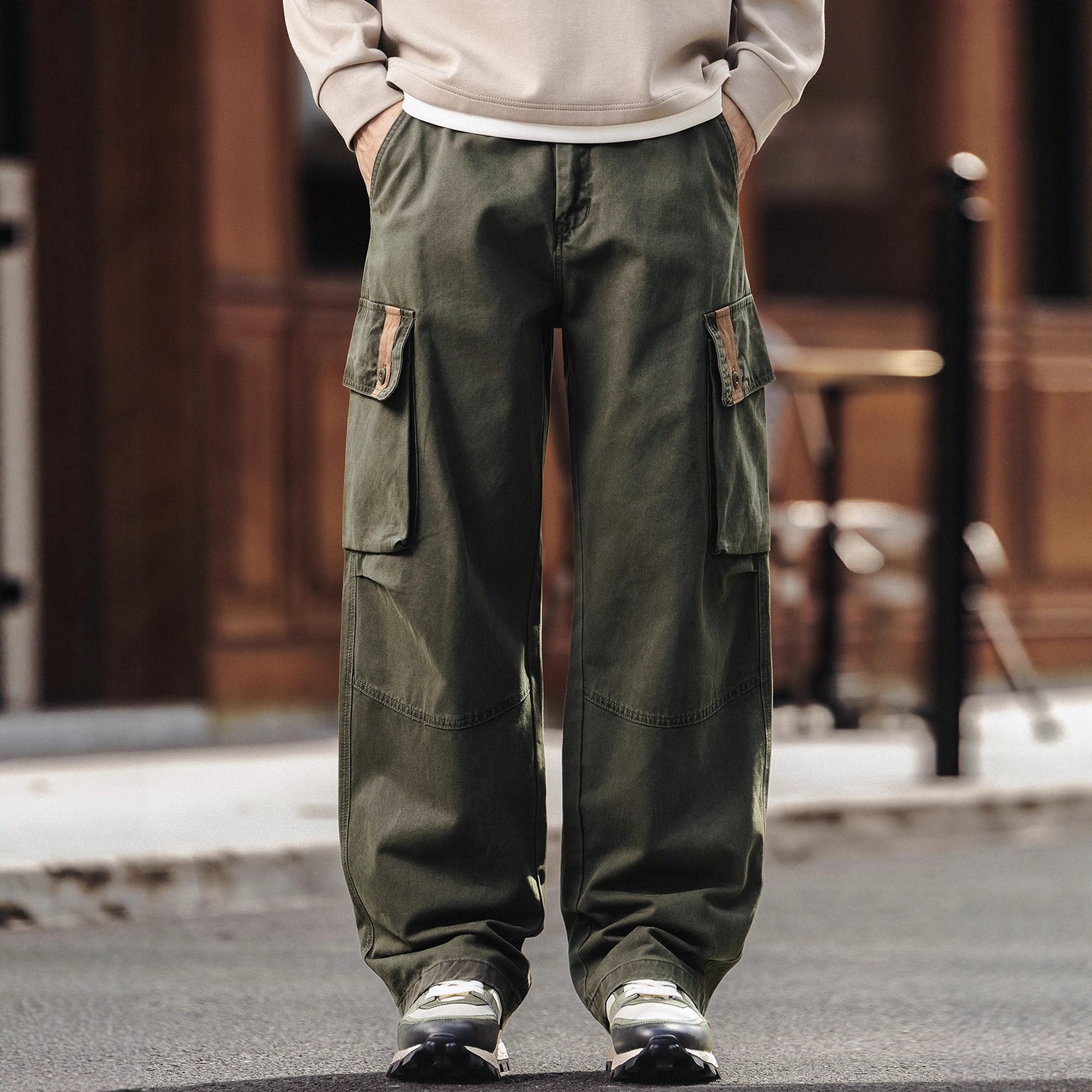Pantaloni da lavoro da uomo in puro cotone stile retrò americano di alta gamma, nuovo stile autunnale, modello ampio e dritto a gamba larga, casual da uomo_voghion.com