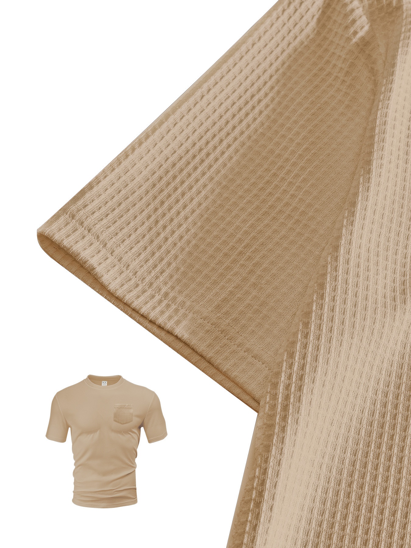 Herren Waffelstrick T-shirt Kurzarm Rundhals Sommer Oberteil_voghion.com