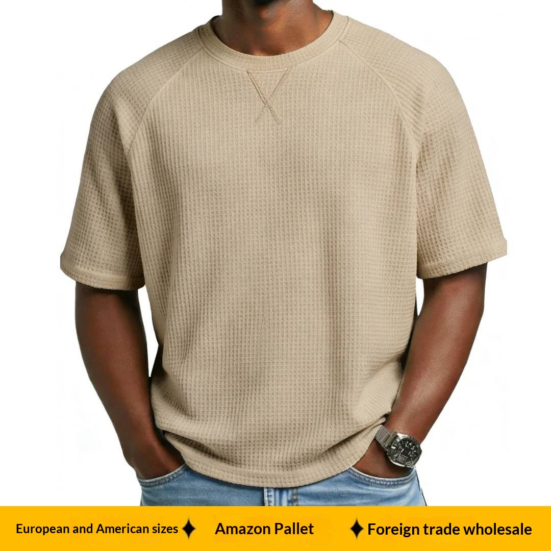 European And American Spring Cross-Border Independent Station Men's Waffle Knit Solid Color Embroidered Raglan Round_voghion.com