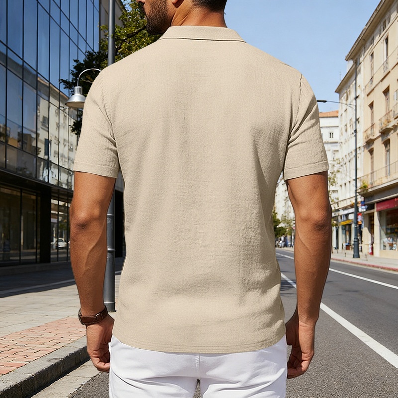 Men's Polo Shirt Solid Colour Breathable Cotton Linen Top_voghion.com