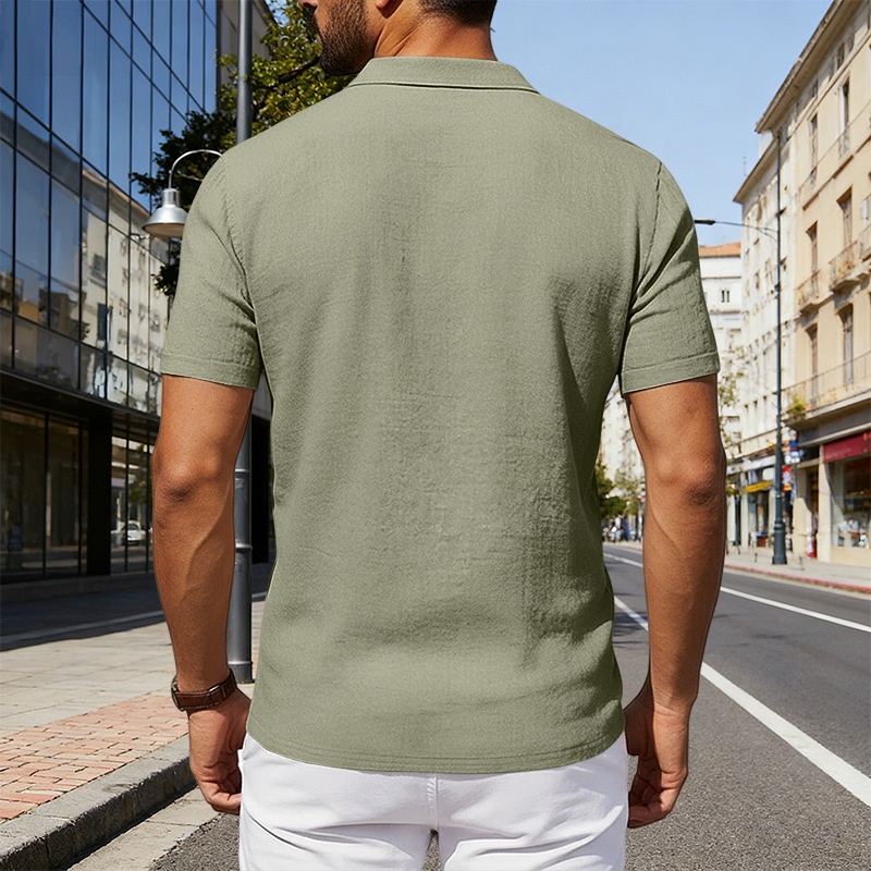 Men's Polo Shirt Solid Colour Breathable Cotton Linen Top_voghion.com