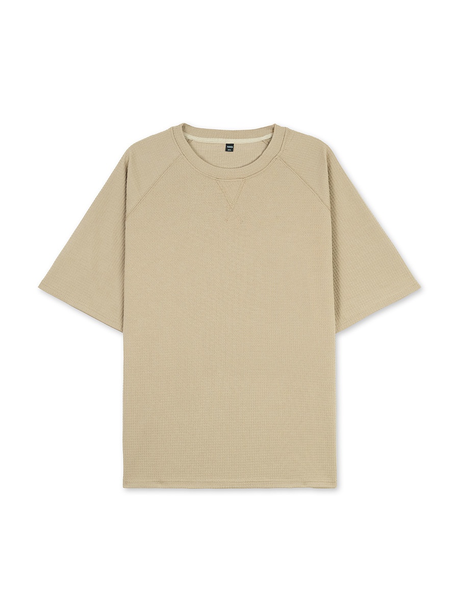 Men's Waffle Knit T-shirt Embroidered Raglan Round Neck Top_voghion.com