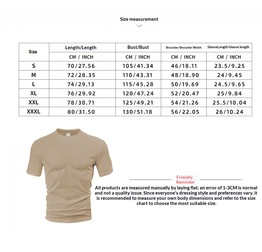 Herren Waffelstrick T-shirt Kurzarm Rundhals Sommer Oberteil_voghion.com