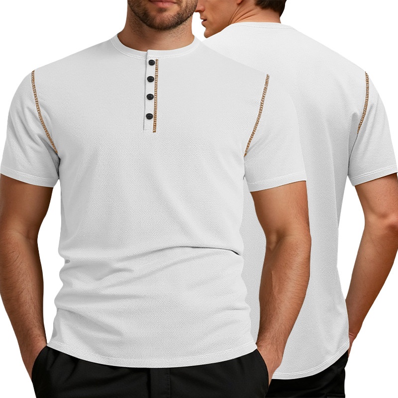 Men's Polo Shirt Vintage Solid Colour Casual Loose Button Front_voghion.com