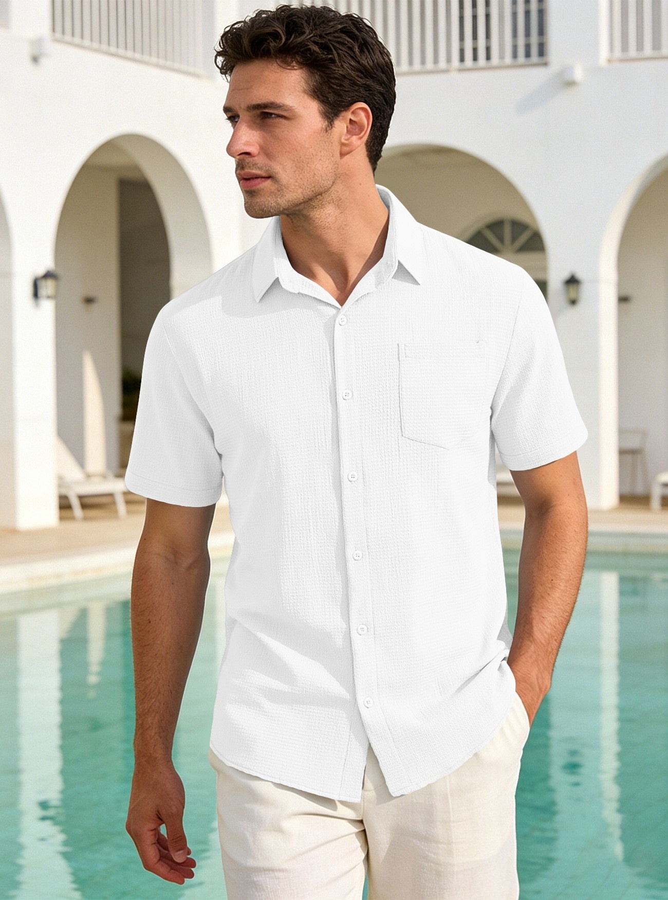 Men's Solid Colour Polo Shirt Smart Casual Short Sleeve Top_voghion.com