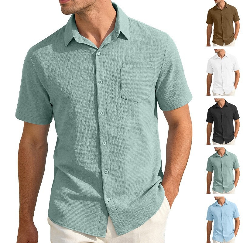 Men's Solid Colour Polo Shirt Smart Casual Short Sleeve Top_voghion.com
