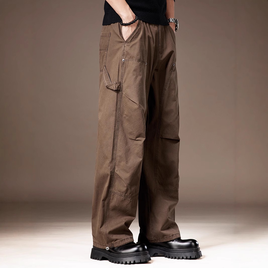 Pantalon cargo américain haut de gamme pour homme, style tendance été, avec plusieurs poches, coupe ample et jambes larges, style décontracté et long._voghion.com
