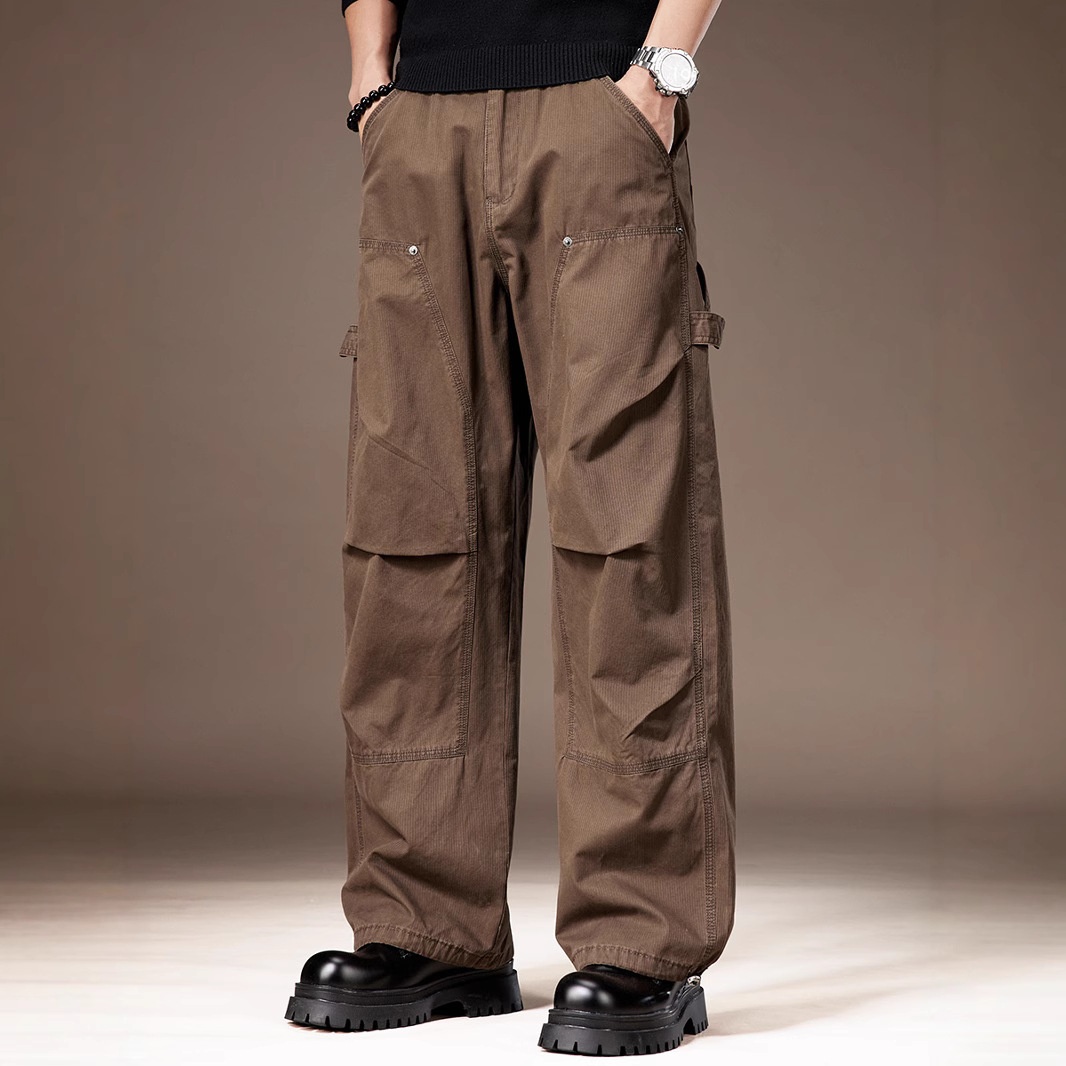Pantalon cargo américain haut de gamme pour homme, style tendance été, avec plusieurs poches, coupe ample et jambes larges, style décontracté et long._voghion.com
