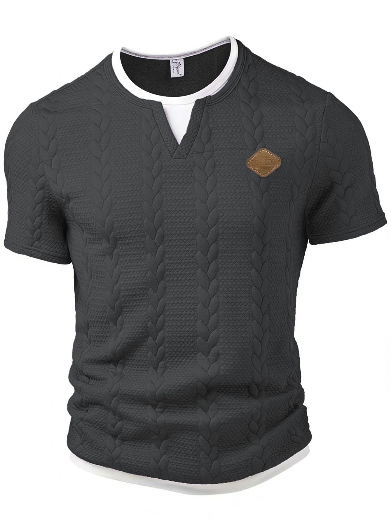 T-shirt uomo in jacquard testurizzato con logo in pelle estate_voghion.com