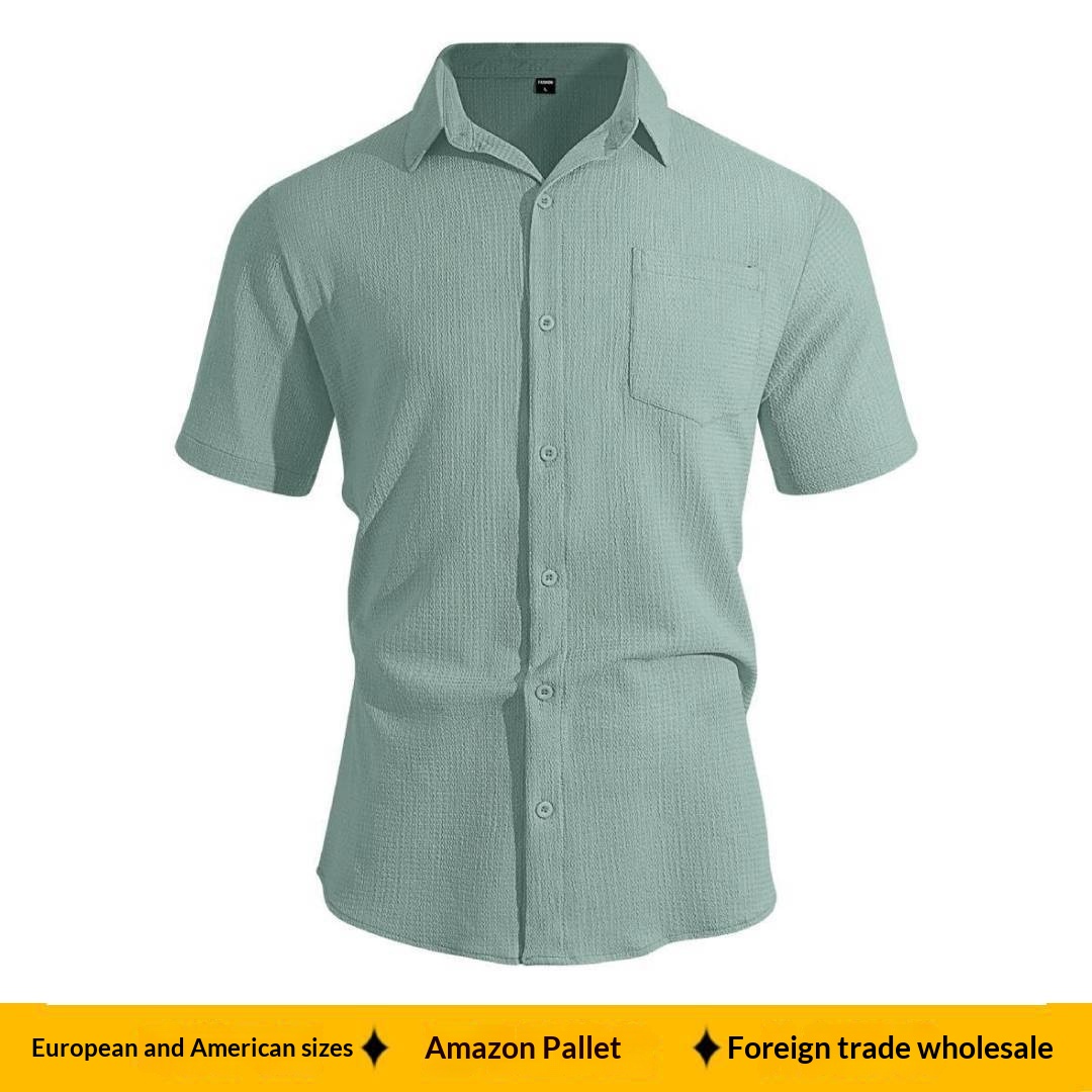 Cross-border European And American Men's Clothing Summer Solid Color Turn-down Collar Short-sleeve Large Size_voghion.com