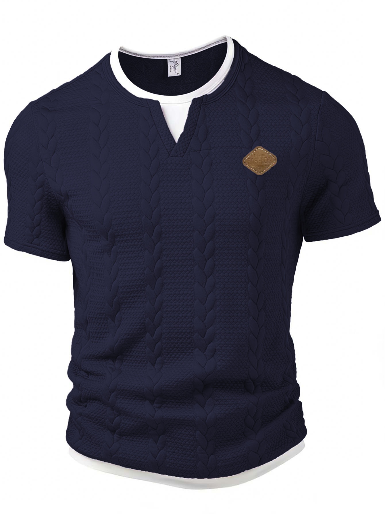 T-shirt uomo in jacquard testurizzato con logo in pelle estate_voghion.com