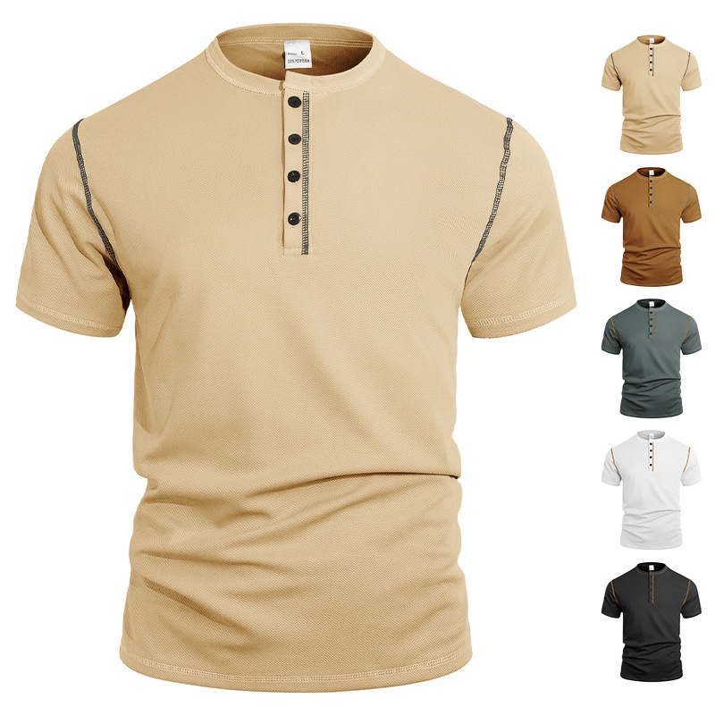Men's Polo Shirt Vintage Solid Colour Casual Loose Button Front_voghion.com