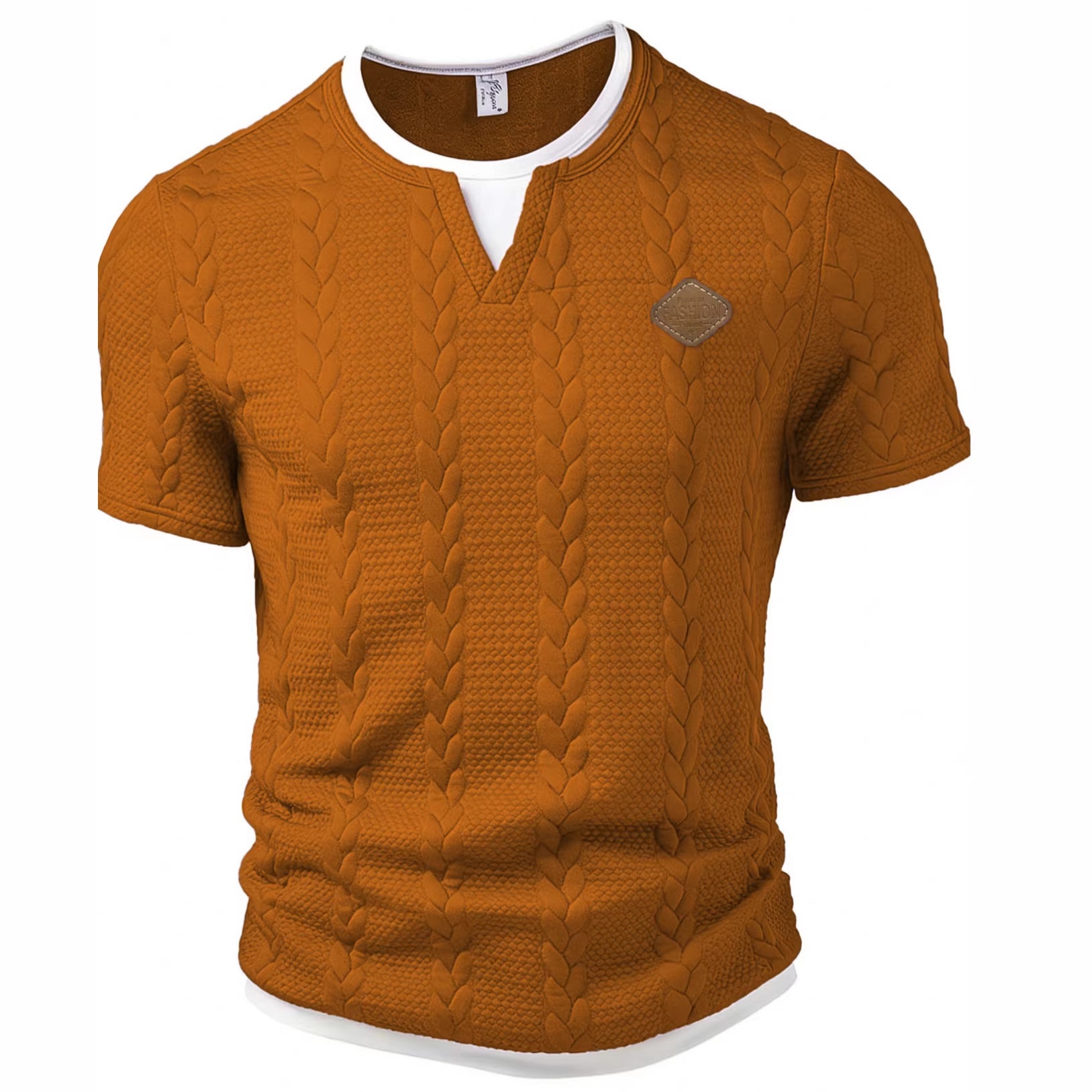 Sito web indipendente transfrontaliero europeo e americano, nuova t-shirt estiva da uomo in jacquard testurizzato con logo in pelle,_voghion.com