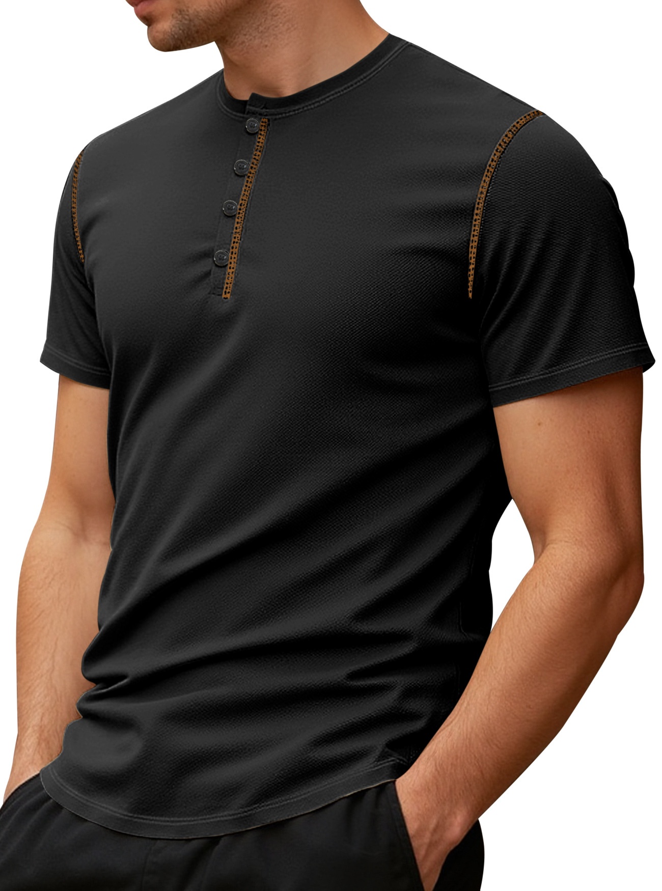 Men's Polo Shirt Vintage Solid Colour Casual Loose Button Front_voghion.com