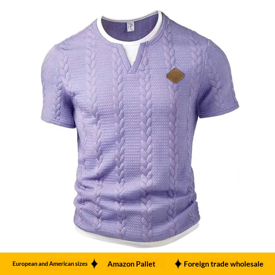 Sito web indipendente transfrontaliero europeo e americano, nuova t-shirt estiva da uomo in jacquard testurizzato con logo in pelle,_voghion.com