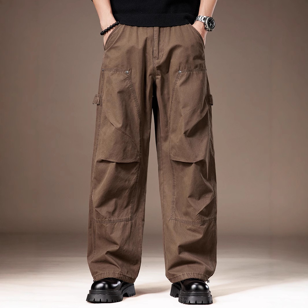 Pantalon cargo américain haut de gamme pour homme, style tendance été, avec plusieurs poches, coupe ample et jambes larges, style décontracté et long._voghion.com