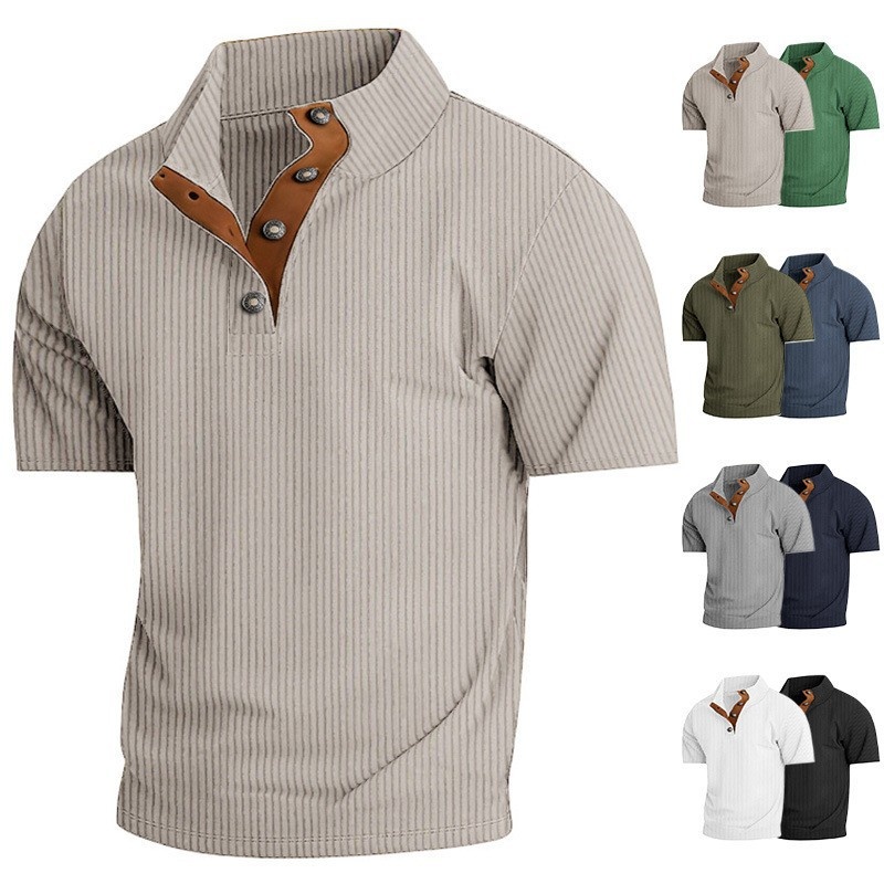 Herren Cord Polo Shirt Strickpullover Mit Stehkragen Für Outdoor_voghion.com