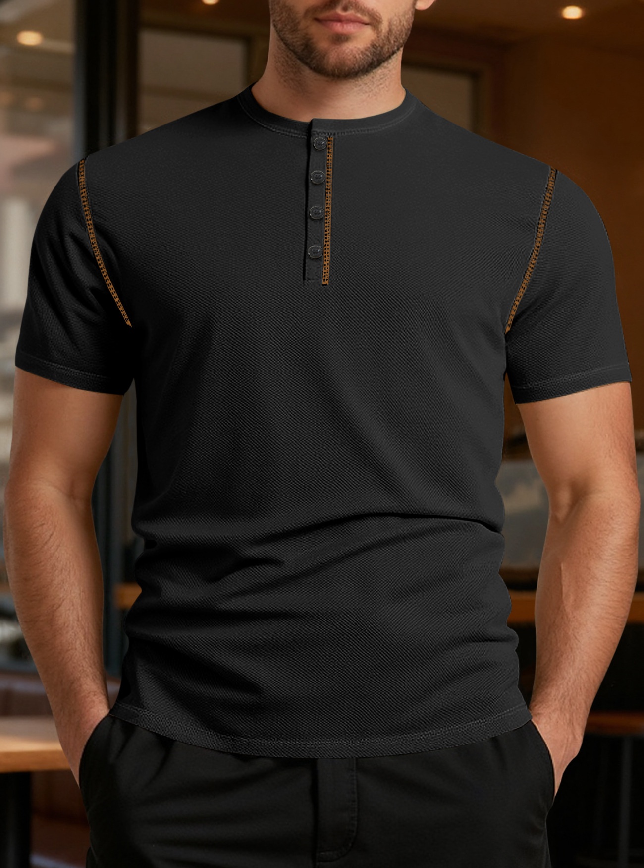 Men's Polo Shirt Vintage Solid Colour Casual Loose Button Front_voghion.com