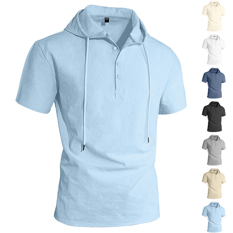 Polo da uomo in lino con cappuccio per spiaggia ed estate_voghion.com