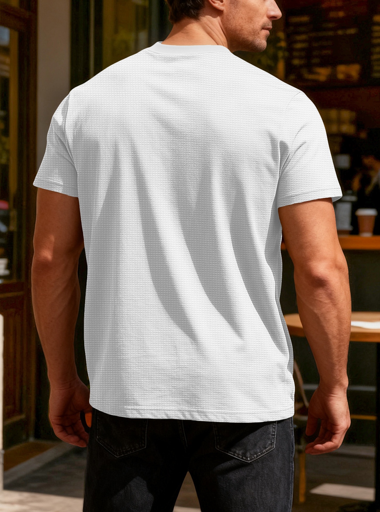 Herren Waffelstrick T-shirt Kurzarm Rundhals Sommer Oberteil_voghion.com
