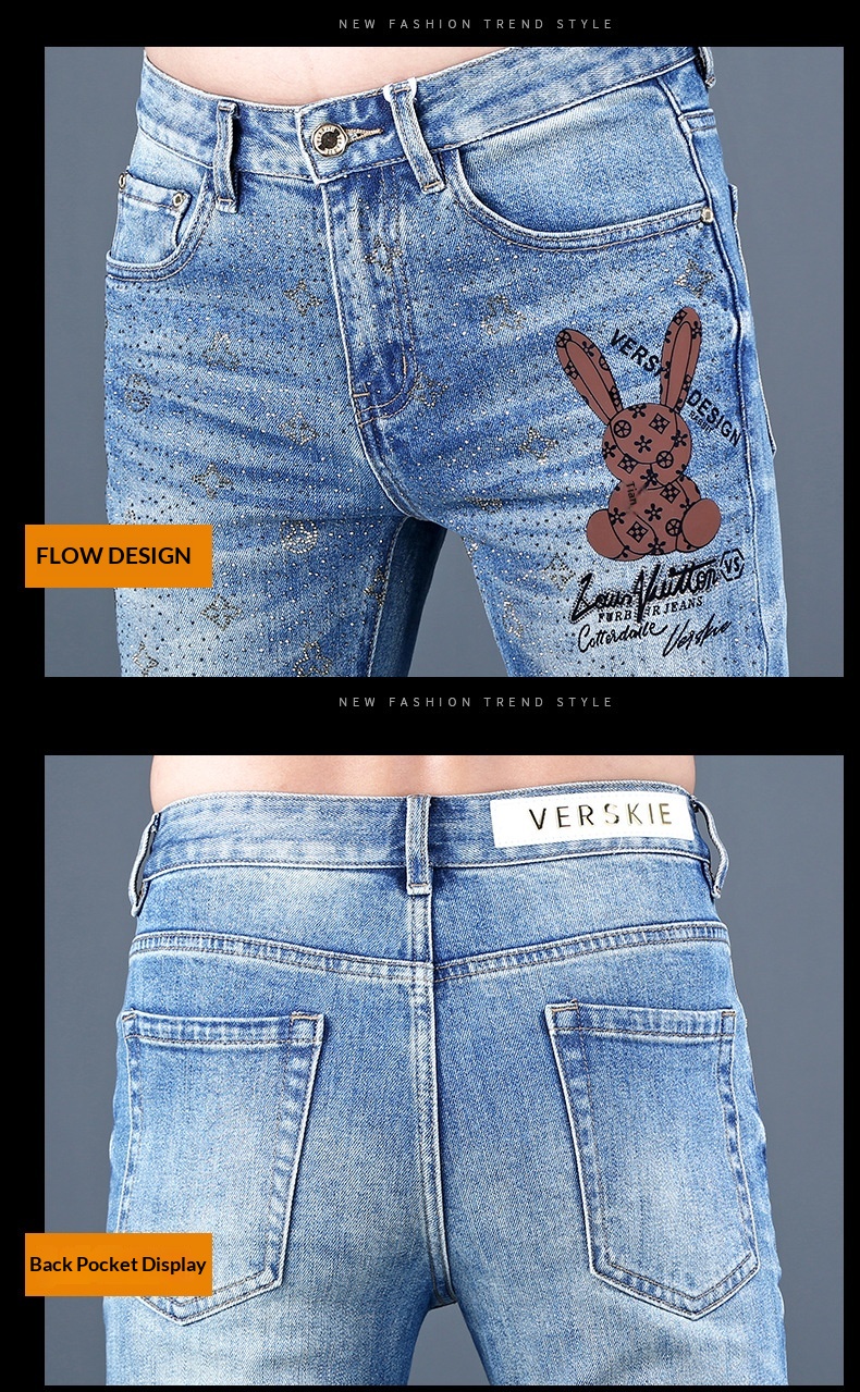 Herrjeans i europeisk stil med strass denimbyxor för män_voghion.com