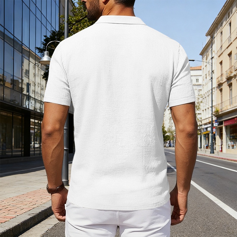 Men's Polo Shirt Solid Colour Breathable Cotton Linen Top_voghion.com