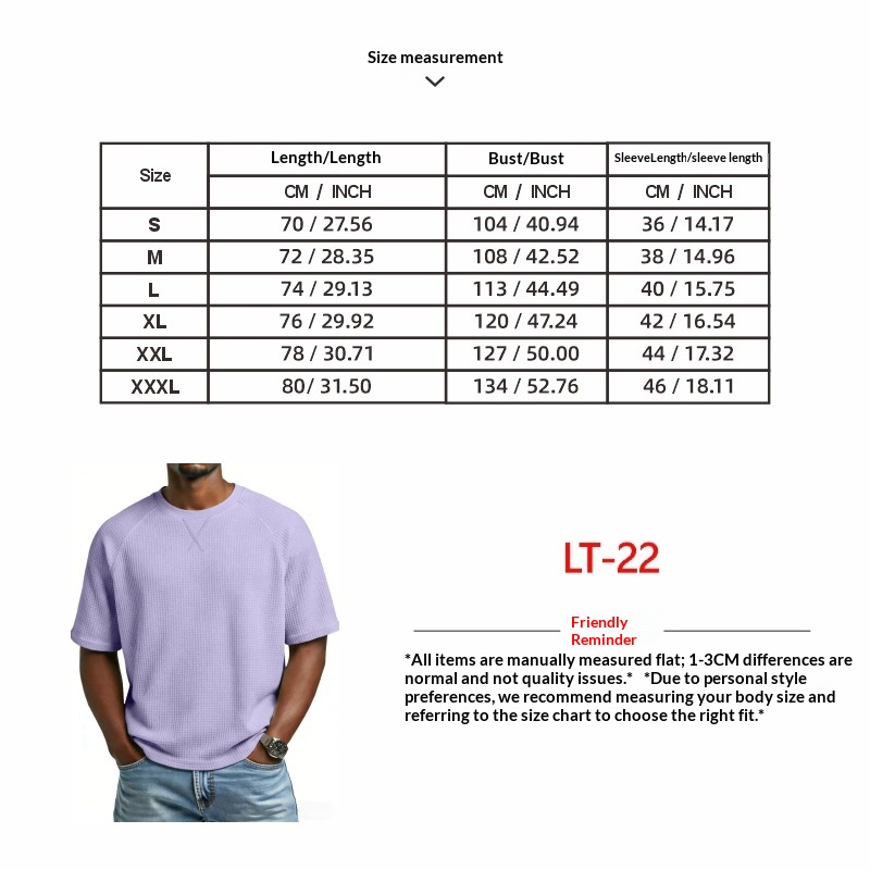 Men's Waffle Knit T-shirt Embroidered Raglan Round Neck Top_voghion.com