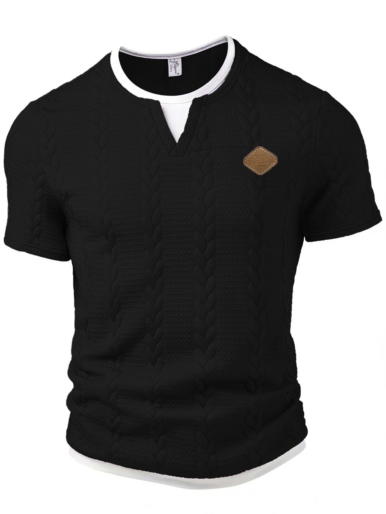 T-shirt uomo in jacquard testurizzato con logo in pelle estate_voghion.com