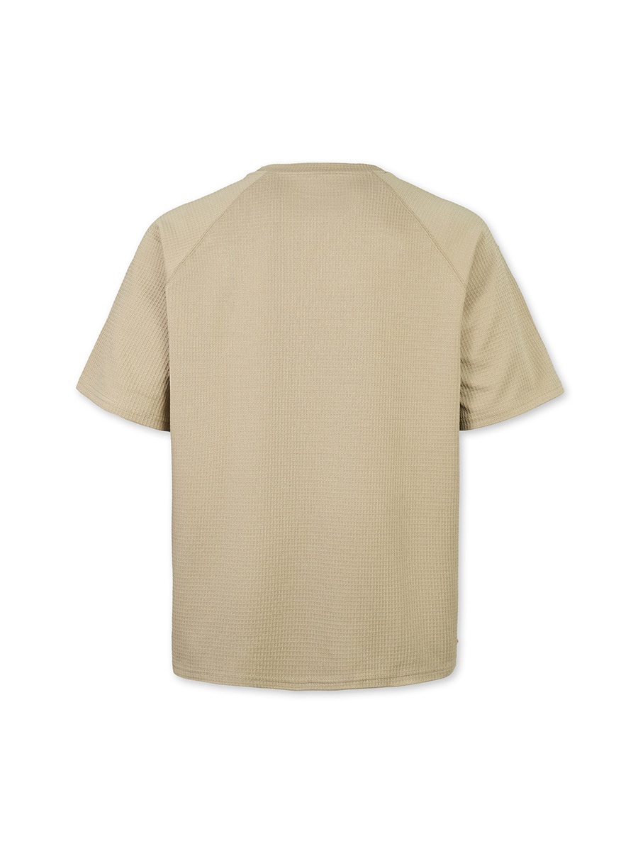Men's Waffle Knit T-shirt Embroidered Raglan Round Neck Top_voghion.com