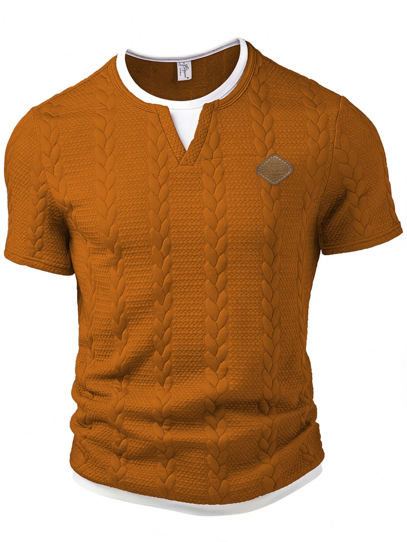 T-shirt uomo in jacquard testurizzato con logo in pelle estate_voghion.com