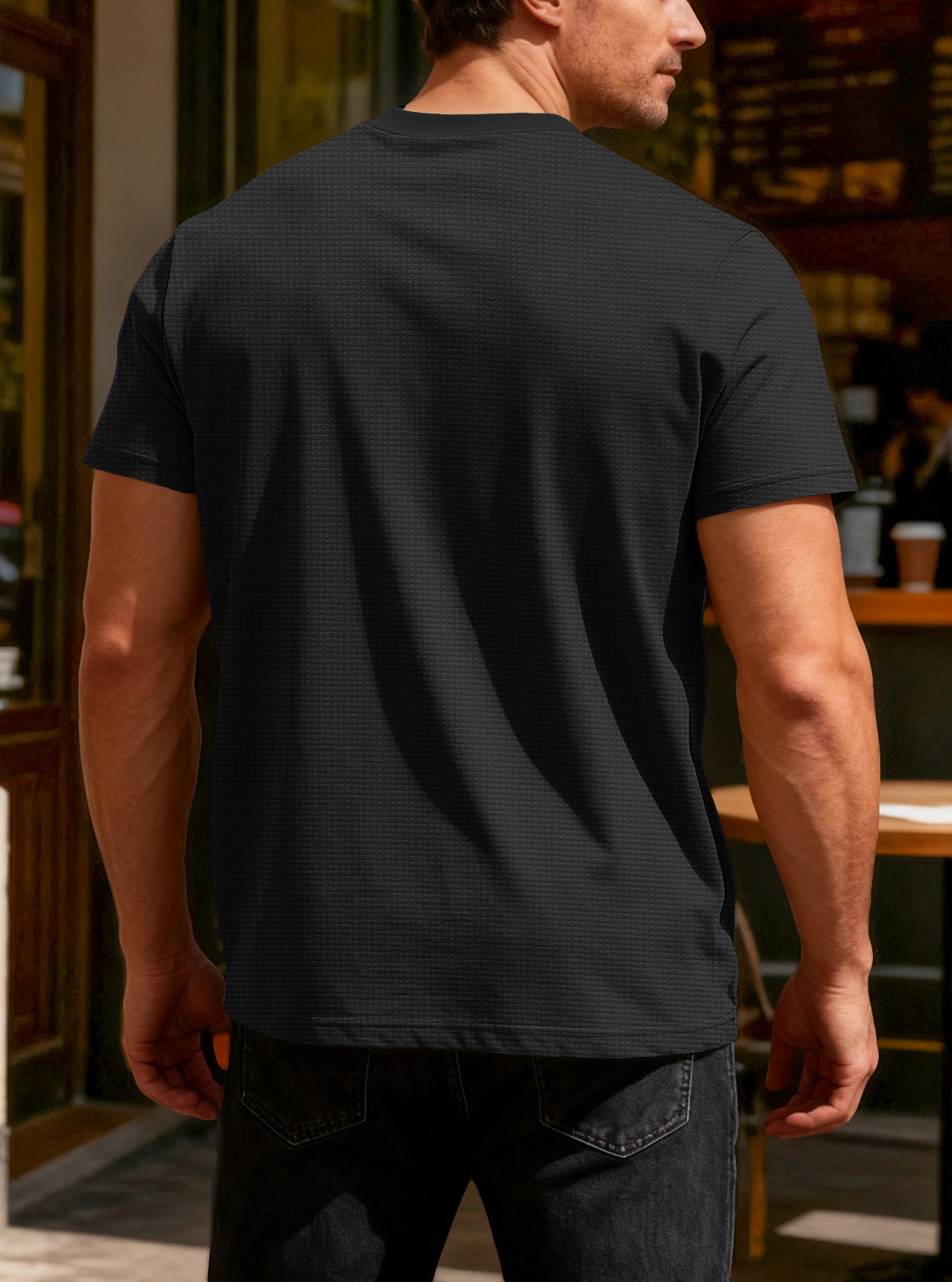 Herren Waffelstrick T-shirt Kurzarm Rundhals Sommer Oberteil_voghion.com