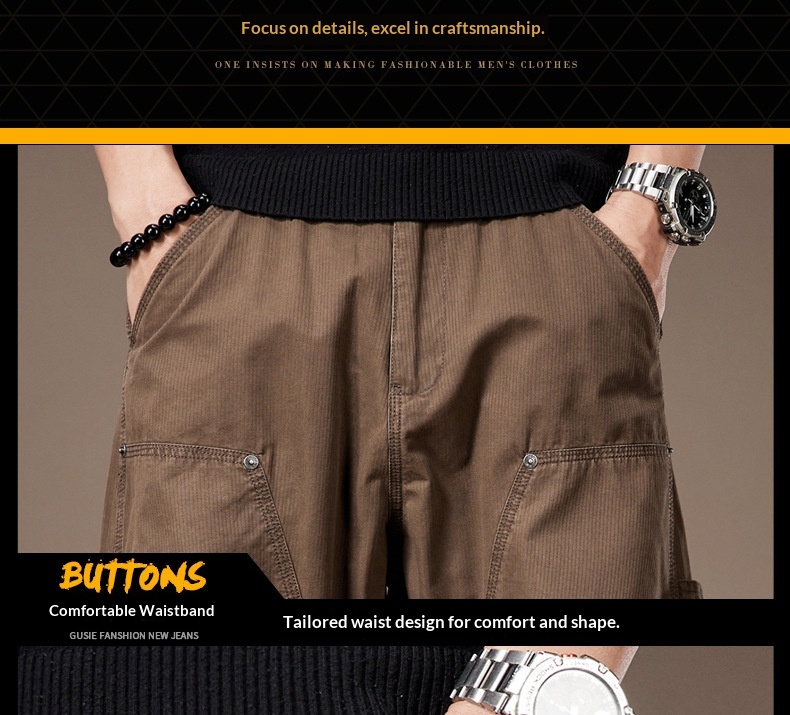 Pantalon cargo homme large multi-poches style décontracté été_voghion.com