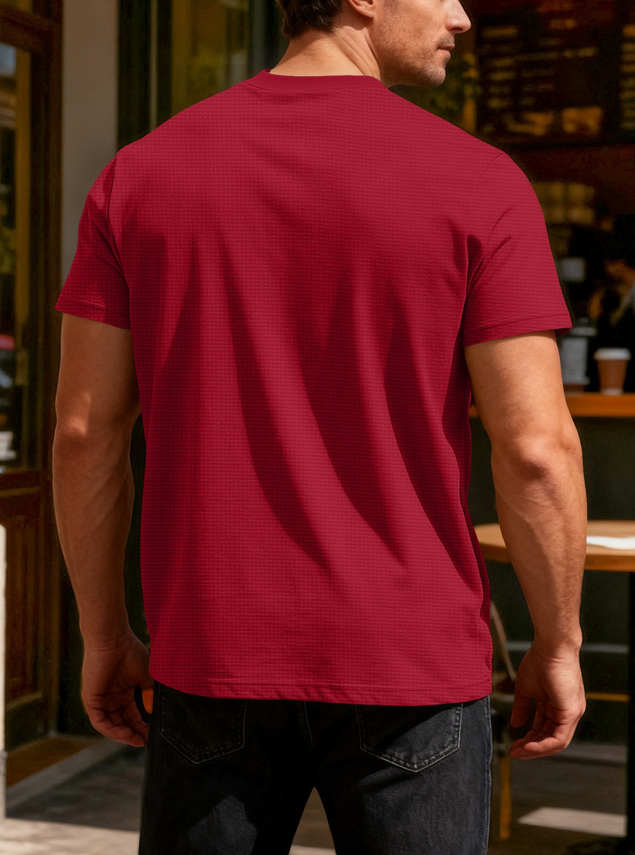 Herren Waffelstrick T-shirt Kurzarm Rundhals Sommer Oberteil_voghion.com