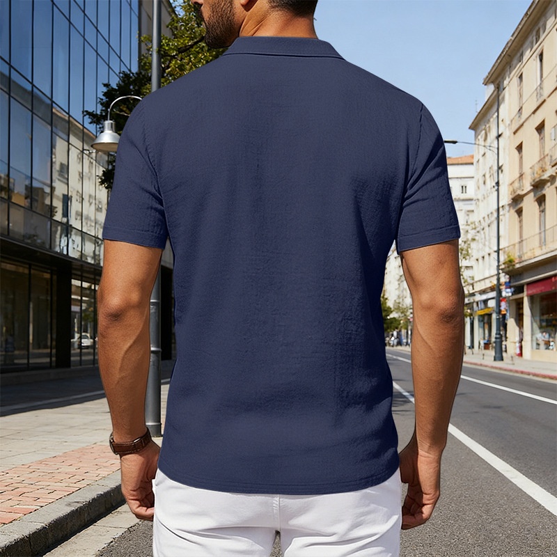 Men's Polo Shirt Solid Colour Breathable Cotton Linen Top_voghion.com
