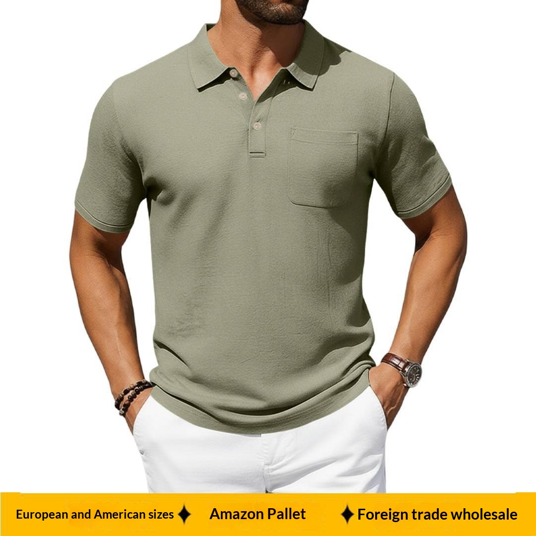 European And American Men's Spring/Summer Linen Short-Sleeve Turn-Down Collar Shirt, Solid Color, Breathable,_voghion.com