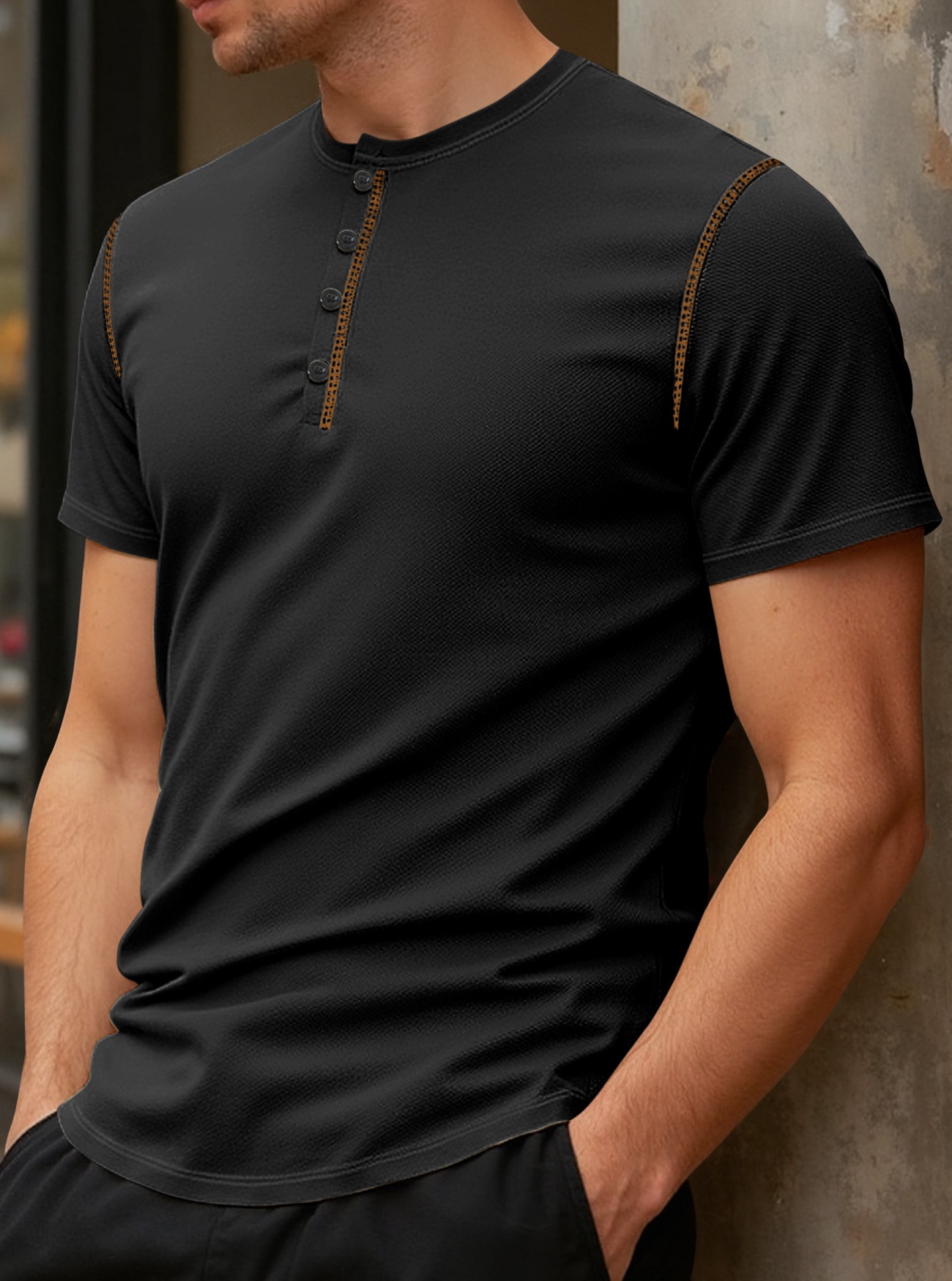 Men's Polo Shirt Vintage Solid Colour Casual Loose Button Front_voghion.com