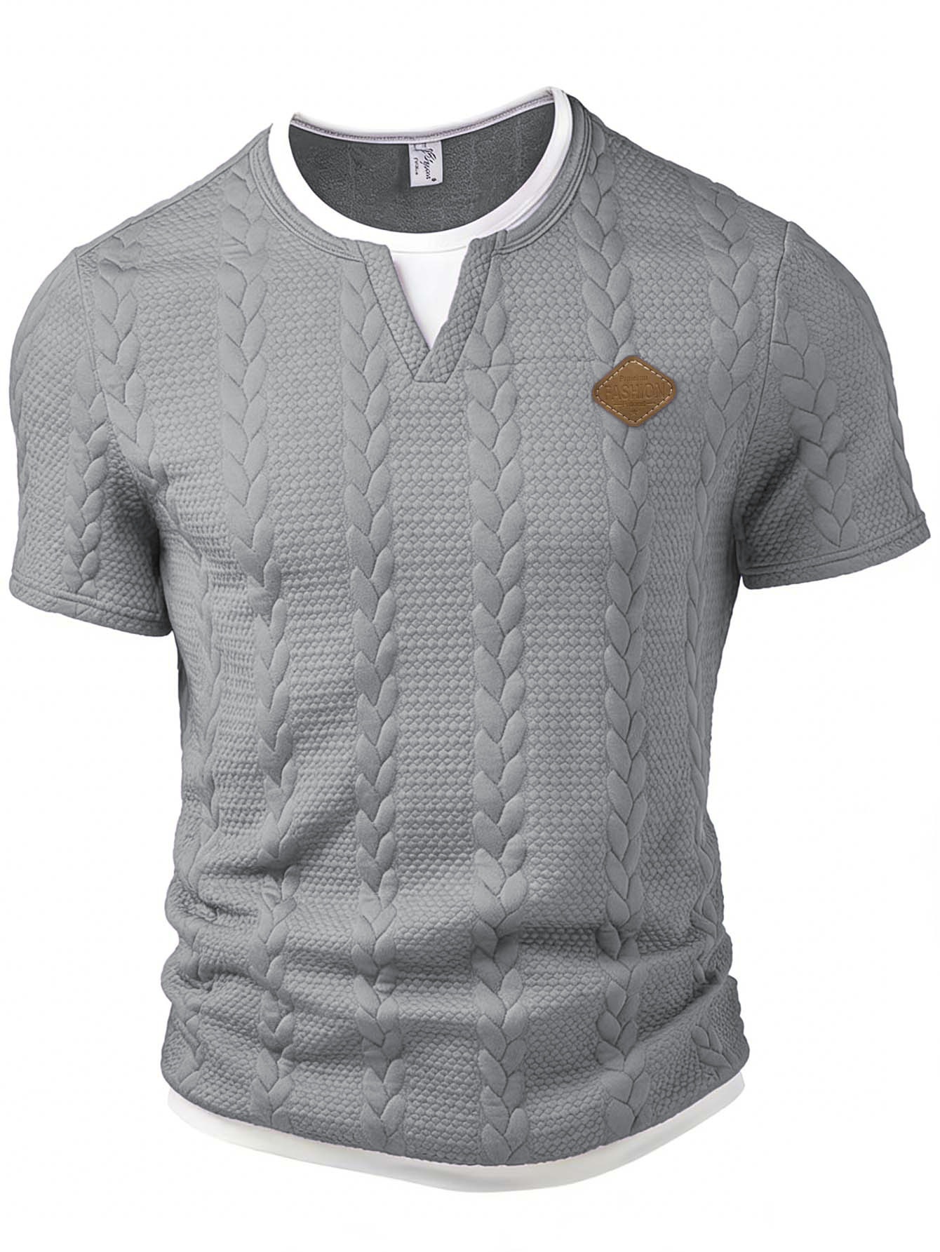 T-shirt uomo in jacquard testurizzato con logo in pelle estate_voghion.com
