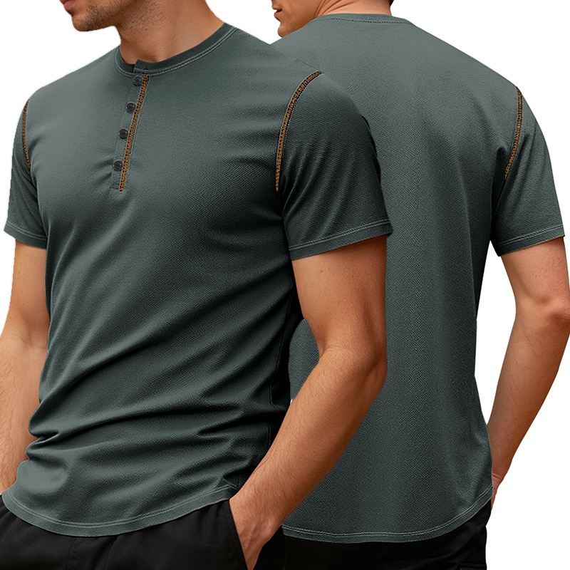 Men's Polo Shirt Vintage Solid Colour Casual Loose Button Front_voghion.com