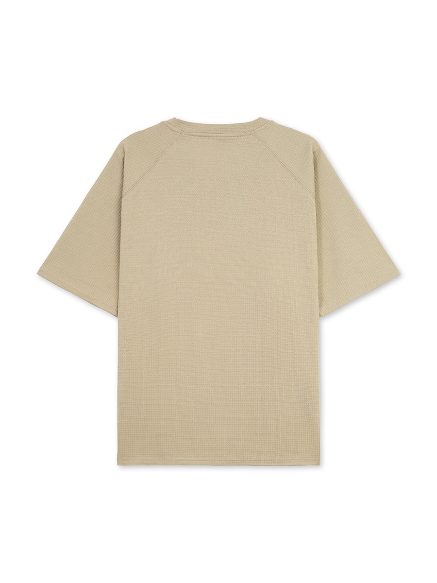 Men's Waffle Knit T-shirt Embroidered Raglan Round Neck Top_voghion.com